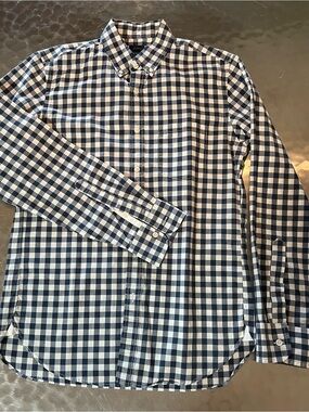 J. Crew Navy and White Gingham Button-Down Shirt Size SMALL